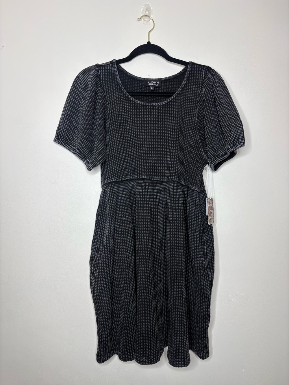 Known Supply Ethel Waffle Knit Mini Dress Gray Organic Cotton - Picture 3 of 9